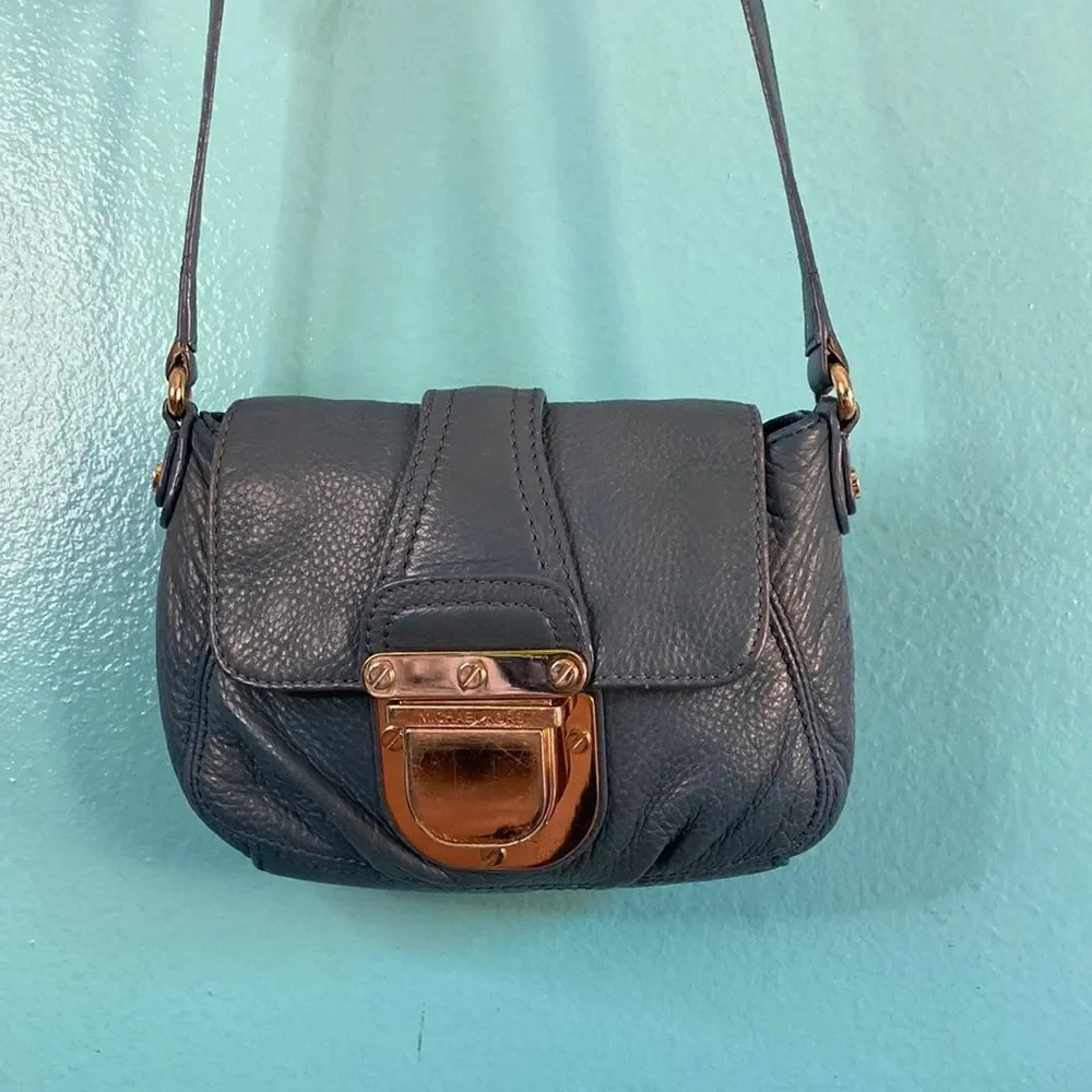 Michael Kors Blue Leather Small Crossbody Bag 6' X 8